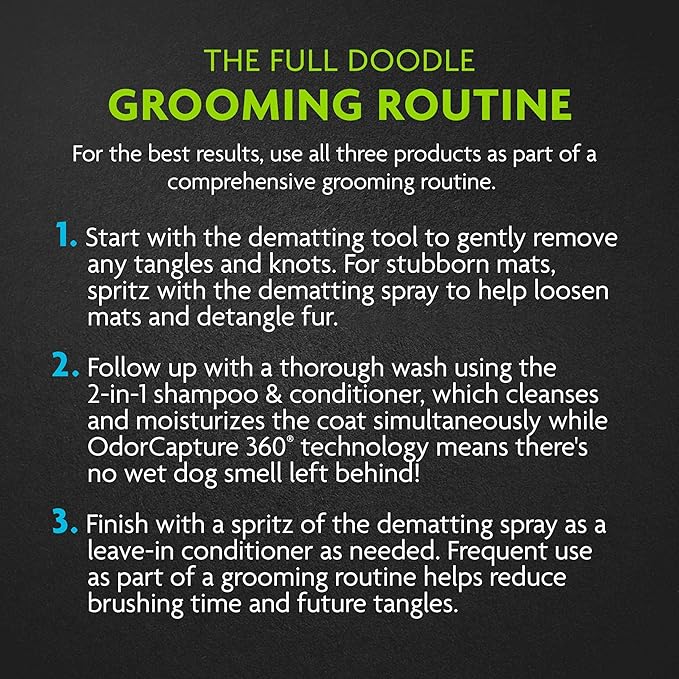 FURminator 2-in-1 Doodle Ultra Premium Shampoo & Conditioner, 16 Ounces, Conditions Fur to Reduce Tangles for Curly, Long, Silky & Wiry Coats