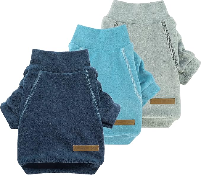 Fitwarm 3 Pack Classic Fleece Dog Sweater, Turtleneck Dog Sweatshirt, Dog Winter Clothes for Small Dogs Boy Girl, Pet Pullover Jacket, Cat Apparel, Blue, Grey, Navy, XL