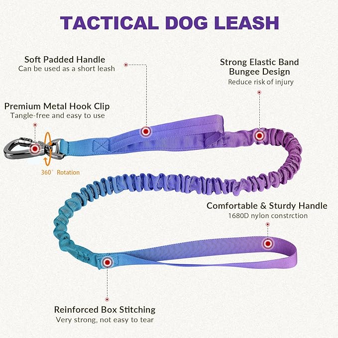 Tactical Dog Collar and Bungee Leash,Military Dog Collar & Leash Set with USA American Flag Adjustable K9 Collar with Heavy Duty Metal Buckle & Handle,with Patches and Airtags Case (Gradient, XL)