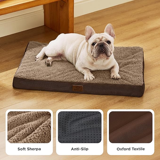 Bedsure Dog Bed Medium Size Dog - Comfy Flat Puppy Beds with Removable Washable Cover, Orthopedic Egg Crate Foam Pet Mat, Suitable for Pet Up to 30 lbs