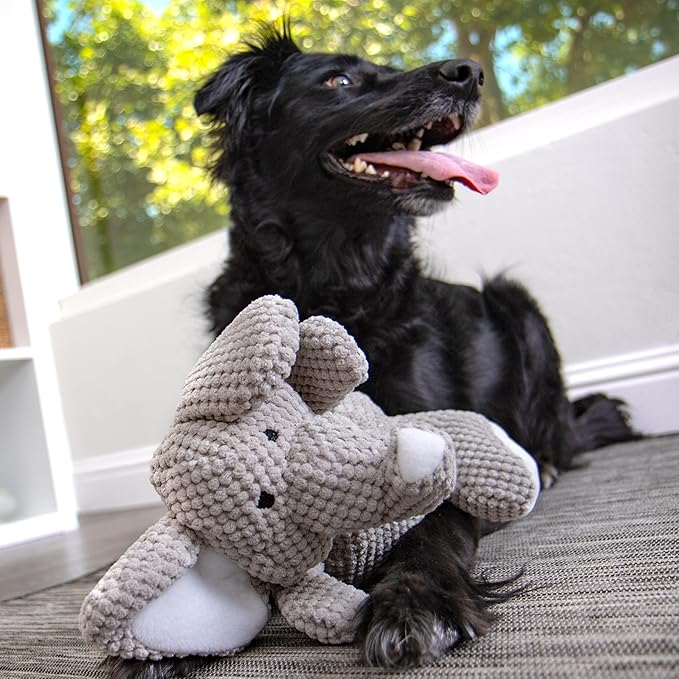 goDog Checkers Elephant Tough Plush Toy with Chew Guard Technology, Durable Checkered Fabric & Squeaker for Active Play, Gray, Large
