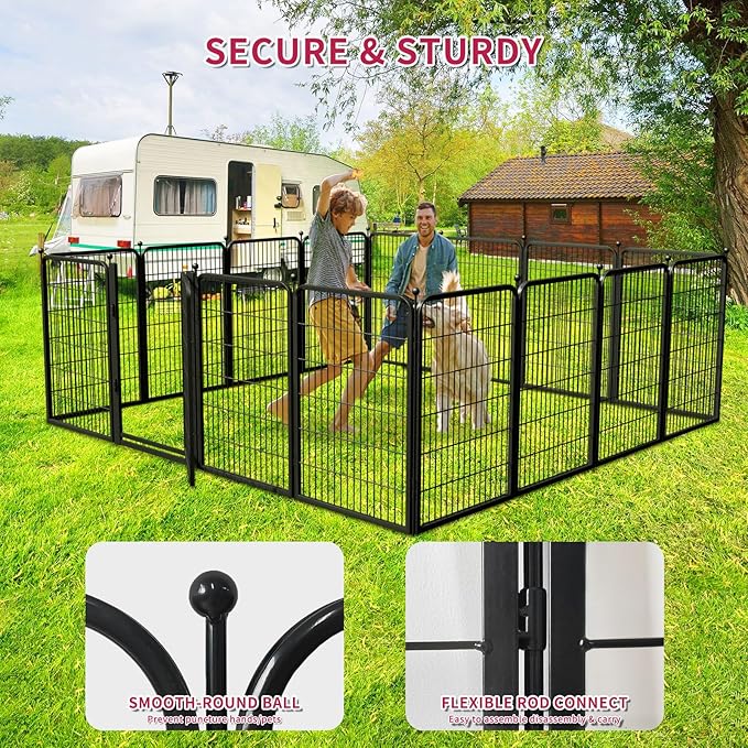 Jhsomdr Dog Playpen Outdoor, 40 inch 40 Panels Dog Fence with Extra Wide Gate No-Tripped Pet Playpen Rustproof Dog Pen Indoor Puppy Playpen for Temporary Containment Portable Pet Fence for RV Camping