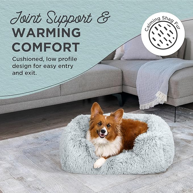 Best Friends by Sheri Shag Lounge Bed Calming Faux Fur Dog Bed, Frost, Medium, 30" x 20"