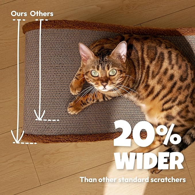 Pet JoJo Cloud Lounge Cat Scratching Pad, Reversible Scratch Board with Natural Curves for Freestyle Scratching & Ergonomic Support, Extra Wide Cat Bed for Large Cats, Premium Cardboard & Cozy Fabric