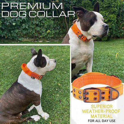 ADITYNA Heavy Duty Dog Collar for Extra-Large Dogs - Reflective Orange Collar with Handle for Training, and Walking - Wide, Thick, Tactical, Soft Neoprene Padded