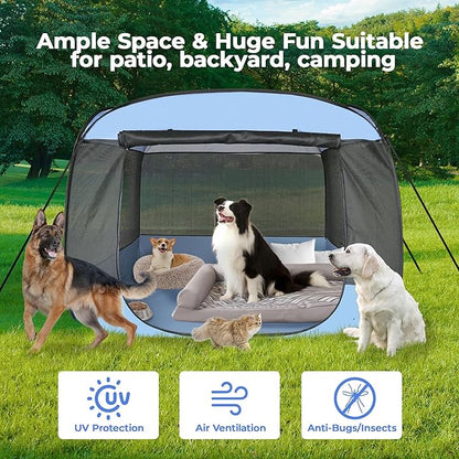 EighteenTek® XLarge Popup Portable Dog Houses 5.3'x4'H Assembly-Free Gazebo-Style Dog Cot Cat Playpen Screen Pet Tent Sun Shade Shelter Dog Bed with Canopy for Outdoor, Anti-Bugs with Leakproof Bottom
