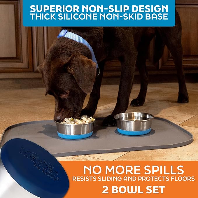 Master Pet Supply Stainless Steel Dog Bowls Set of 2 with Extra Thick Silicone Base - 4 Cup (32 oz) Navy Blue, Non-Slip, Dishwasher Safe Metal Bowls, Pet Dog Food Bowl for Dogs, Cats, Anti Rust