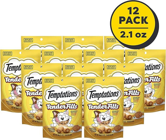 Temptations Tender Fills Crunchy and Soft Adult Cat Treats, Roasted Chicken Flavor, 2.1 oz. Pouch (Pack of 12)