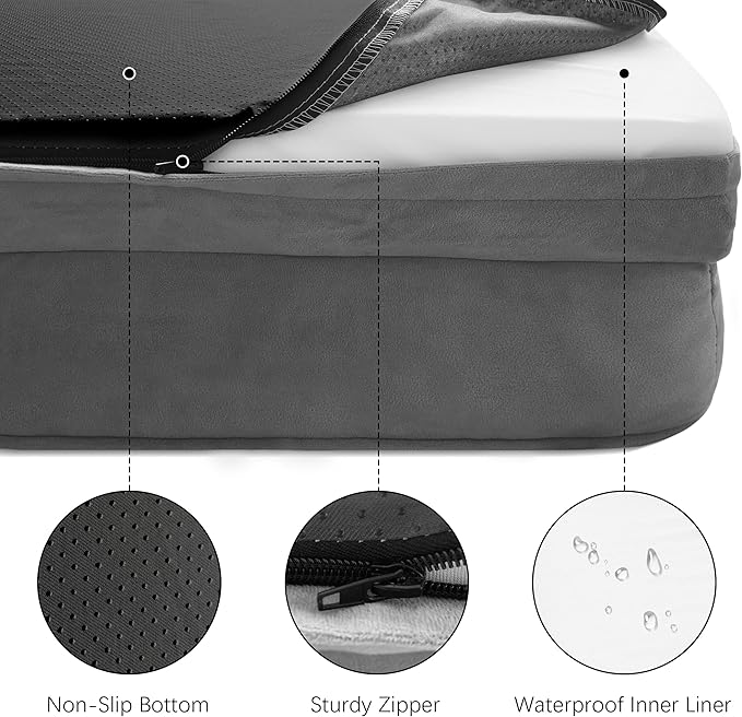 Spotted Play Orthopedic Dog Bed with Sides - Dog Sofa Beds for Extra Large Dogs, Supportive Foam Pet Couch Bed with Washable Removable Cover, Waterproof Lining and Non-Slip Bottom, Grey - XXL