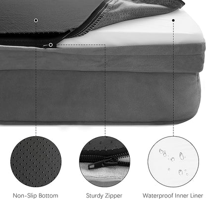 Spotted Play Orthopedic Dog Bed with Sides - Dog Sofa Beds for Extra Large Dogs, Supportive Foam Pet Couch Bed with Washable Removable Cover, Waterproof Lining and Non-Slip Bottom, Grey - XXL