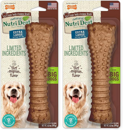 Nylabone Nutri Dent Dog Dental Chews - Natural Dog Teeth Cleaning & Breath Freshener - Dental Treats for Dogs - Filet Mignon Flavor, X-Large (1 Count) (Pack of 2)
