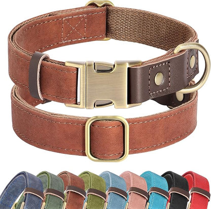 Didog Soft PU Leather Dog Collar for Large Dogs,Classic Adjustable Wide Dog Collars with Quick Release Metal Buckle,Easy Clean and Comfortable,Reddish Brown,XL Neck 20-27", Width 1.2"