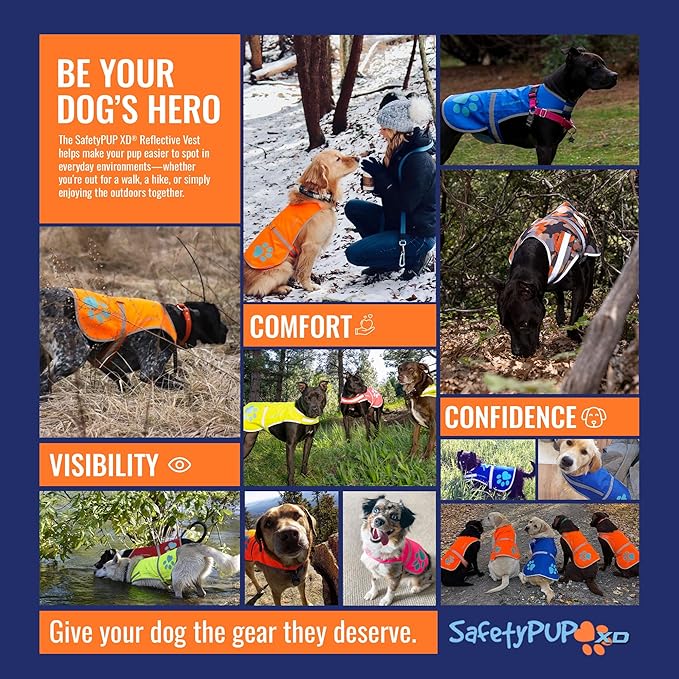 SafetyPUP XD Dog Reflective Vest – Hi-Vis Fluorescent Visibility That Helps to Safeguard Your Pet On/Off Leash in Urban & Rural Areas (Camo, Large)