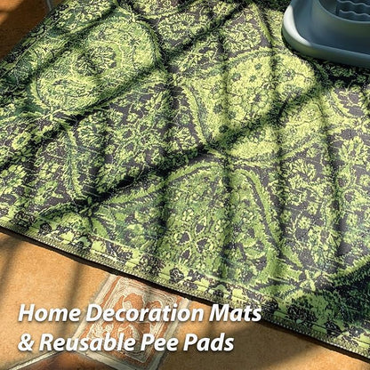 nunubaby 4PACK Washable Pee Pads for Dogs, Stylish, Non-Slip and Leak-Proof Pee Pads. Reusable Potty Pads for Dogs for Crates and Floors.(Green/Multi, 24" x48")