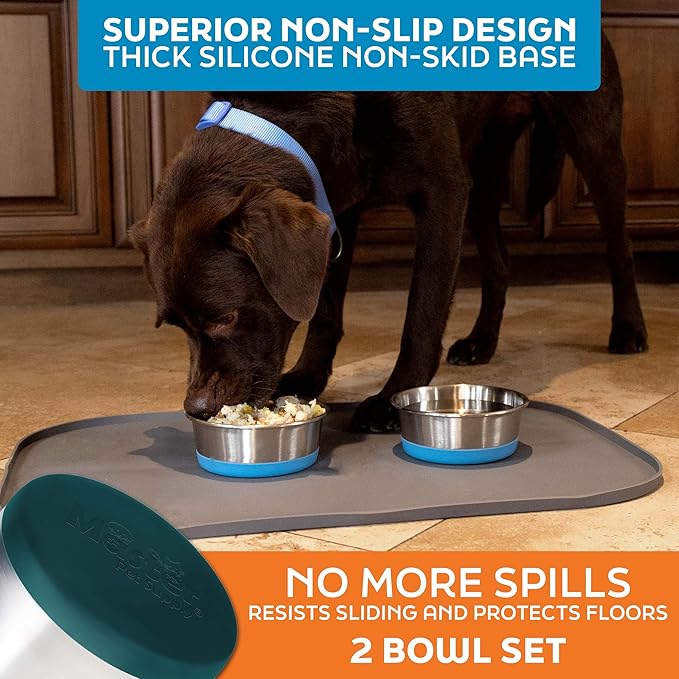 Master Pet Supply Stainless Steel Dog Bowls Set of 2 with Extra Thick Silicone Base - 2 Cup (16 oz) Emerald Sea, Non-Slip, Dishwasher Safe Metal Bowls, Pet Dog Food Bowl for Dogs, Cats, Anti Rust