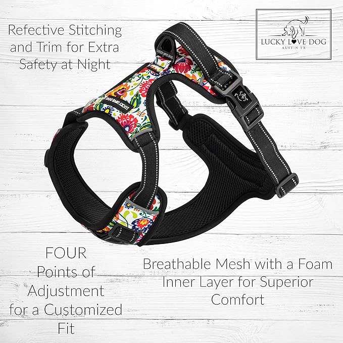 Lucky Love Dog No Pull Dog Harness, Adjustable and Easy to Walk, Cute Patterned Harness for Large Male & Female Dogs - Ladybird, Large