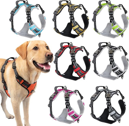 DogTraxs - Step-in Dog Harness - for Medium Dogs - Soft Padding & Reflective Trim - Adjustable No Pull Through Design - Control Handle - Top & Front Clip Durable - Orange