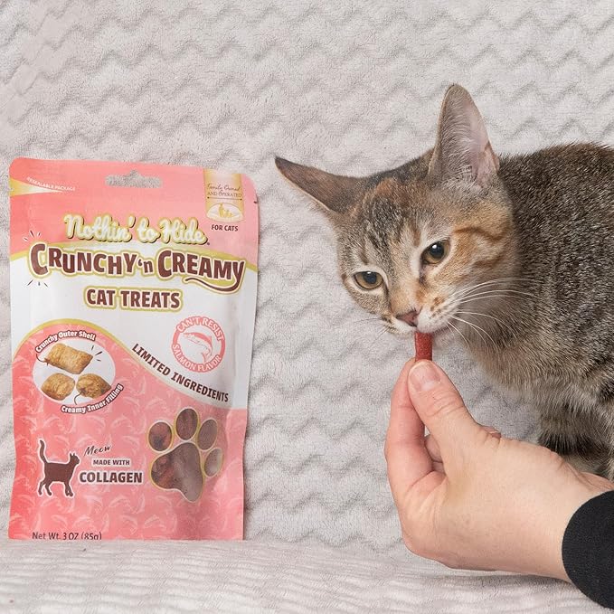Fieldcrest Farms Nothin’ to Hide Collagen Cat Treats – Crunchy & Creamy Cat Snacks, High-Protein Healthy Treats for Skin, Coat & Joint Support, Salmon Flavor, 3 oz. Bag