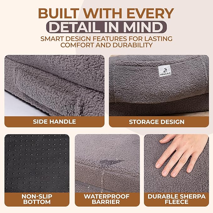 2 in 1 Human Dog Bed for Adult Foldable – Waterproof, Orthopedic Foam, Machine Washable Sherpa Cover, Non-Slip Base – Human Size Dog Bed (Dolphin Gray, 72x44x11)