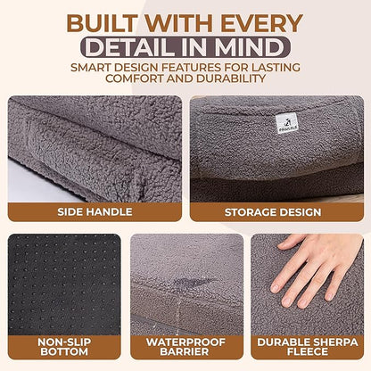 2 in 1 Human Dog Bed for Adult Foldable – Waterproof, Orthopedic Foam, Machine Washable Sherpa Cover, Non-Slip Base – Human Size Dog Bed (Dolphin Gray, 72x44x11)