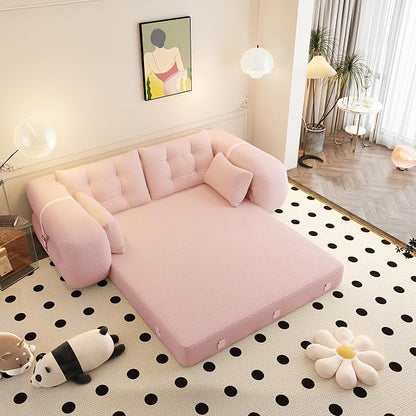 KEIKI 78.7" Foldable Human Dog Bed – 3-in-1 Multi-Functional Sofa Bed, Foam-Filled Teddy Fabric Sleeper for Living Room, Guest Room, or Playroom – Pink
