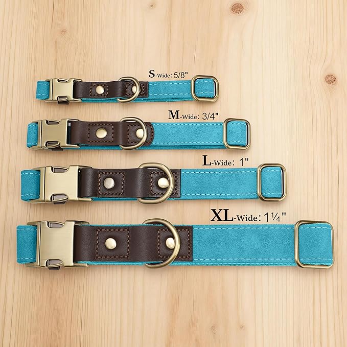 Didog Soft PU Leather Dog Collar for Large Dogs,Classic Adjustable Wide Dog Collars with Quick Release Metal Buckle,Easy Clean and Comfortable with Nylon Lining,Light Blue,XL Neck 20-27", Width 1.2"