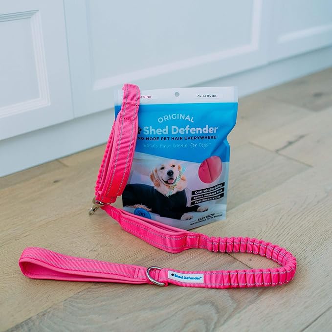 Shed Defender Shock Absorbing Bungee Leash - Three Padded Traffic Handles, Designed in The USA, Stretches 4-7ft, Elastic Dog Leash, Reflective Stitching, Large Dog & Small Breed, Heavy Duty, Pink