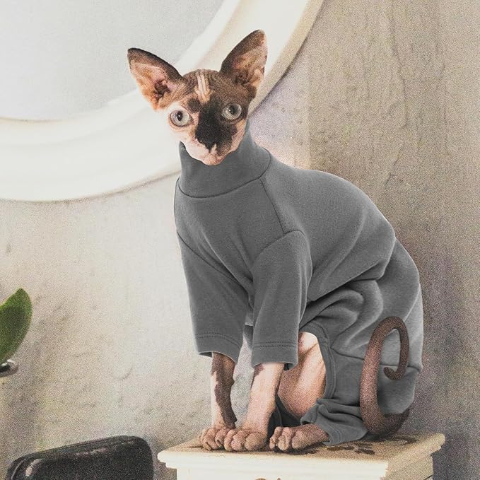 ROZKITCH Cat Pajamas for Cats Only, Breathable Soft Jumpers for Sphynx Only, Coat with Four Legs, Warm Sweater T-Shirt Pajamas Jumpsuit Vest Cornish Rex, Devon Rex, Peterbald Grey M