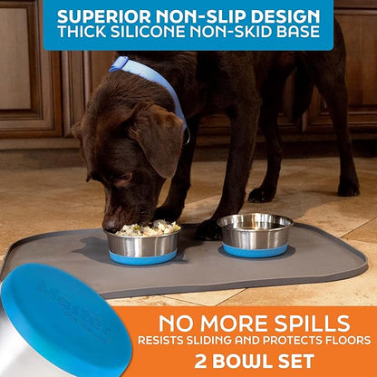 Master Pet Supply Stainless Steel Dog Bowls Set of 2 with Extra Thick Silicone Base - 2 Cup (16 oz) True Blue, Non-Slip, Dishwasher Safe Metal Bowls, Pet Dog Food Bowl for Dogs, Cats, Anti Rust
