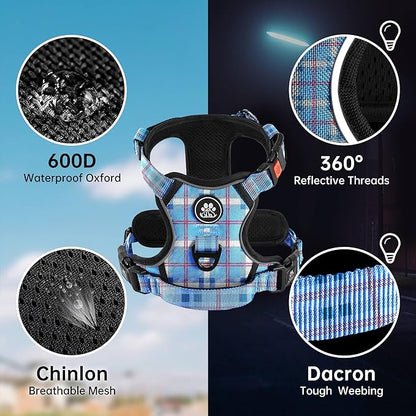 NESTROAD No Pull Dog Harness with Leash, Reflective No Choke Pet Vest Harness,Adjustable Soft Padded Dog Harness with Easy Control Handle for Medium Dogs(Checkered Blue,Medium)