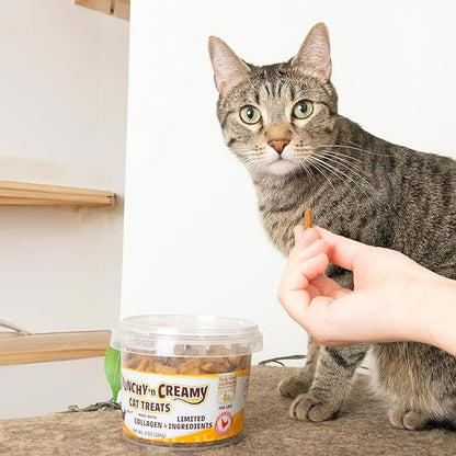 Fieldcrest Farms Nothin’ to Hide Collagen Cat Treats – Crunchy & Creamy Cat Snacks, High-Protein Healthy Treats for Skin, Coat & Joint Support, Chicken Flavor, 8 oz. Resealable Tub (Pack of 4)