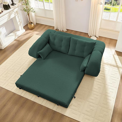 KEIKI 78.7" Foldable Human Dog Bed, 3-in-1 Multi-Functional Sleeper Sofa Bed, Teddy Fabric Foam-Filled Convertible Floor Couch for Living Room, Guest Room, Playroom, Green