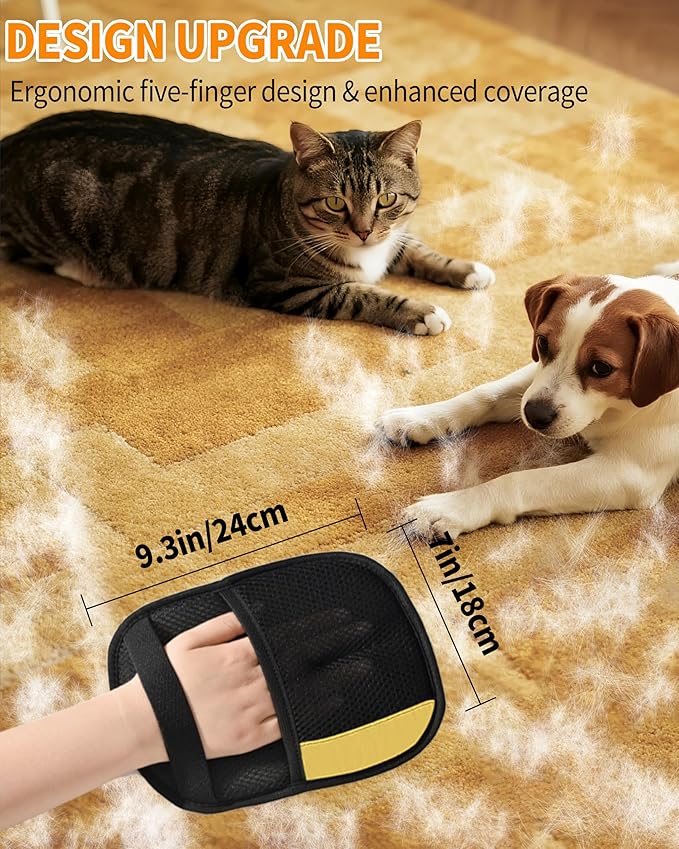 2-Pack Pet Hair Removal Glove for Dogs & Cats, Newly Upgraded Electrostatic Pet, Reusable Pet Hair Remover Tool for Clothing, Couch, Carpet, Car Seat