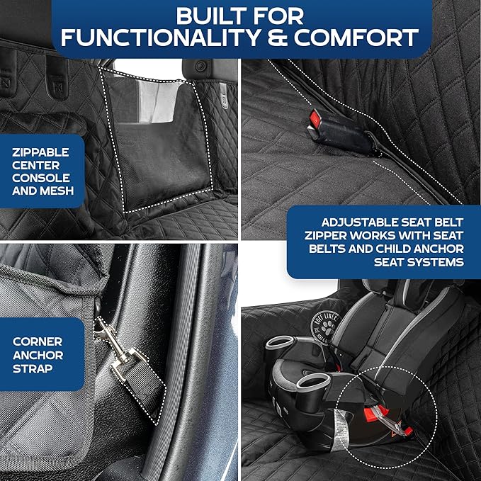 Ruff Liners Large Dog Seat Cover, Black – As Seen on Shark Tank – Back Seat Protector for Full-Size Trucks – Waterproof, Machine-Washable, Touch Fasteners, & Belt Slots – Heavy-Duty Dog Hammock
