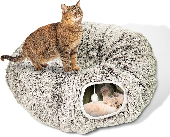 Circular Cat Tunnel for Indoor Cat - Indoor Kitty Tunnel - Cats Toy - Brown