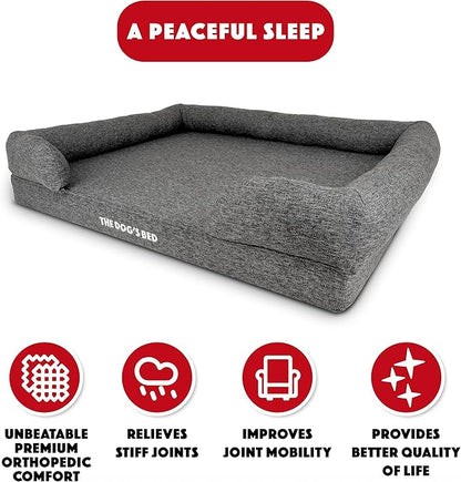 The Dog’s Bed, XL Grey Poly-Linen, Memory Foam, Pain Relief: Arthritis, Hip & Elbow Dysplasia, Post Surgery, Lameness, Supportive, Calming, Waterproof Washable Cover, Veterinary Approved