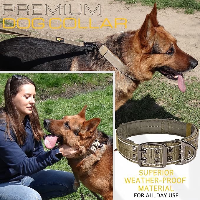 ADITYNA Heavy Duty Dog Collar for Extra-Large Dogs - Reflective Green Collar with Handle for Training, and Walking - Wide, Thick, Tactical, Soft Neoprene Padded
