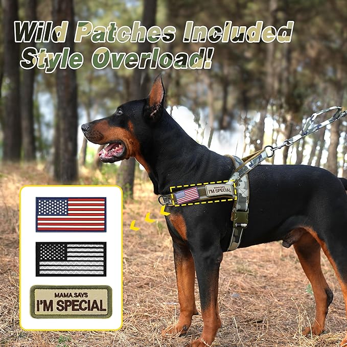 Forestpaw No Pull Dog Harness with Large Handle,Slip on Reflective Vest with Quick Release Buckle,Comfortable Flannel Lining for Medium Large Dogs Walking Training (Includes 3 Patches),Green Camo XL