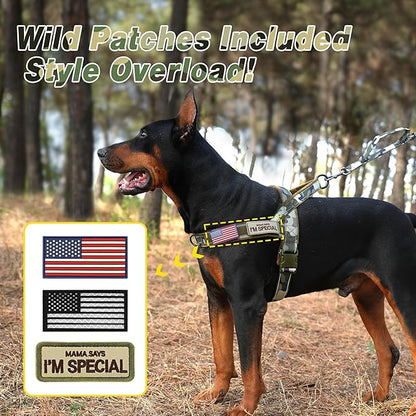 Forestpaw No Pull Dog Harness with Large Handle,Slip on Reflective Vest with Quick Release Buckle,Comfortable Flannel Lining for Medium Large Dogs Walking Training (Includes 3 Patches),Green Camo XL