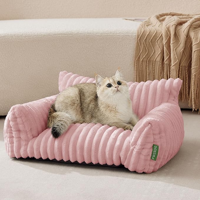 Cute Couch Bed for Pets, Supportive Cat Sofa for Indoor Cats, Small Dog Sofa Bed for Small Dogs, Pink, 24 inches