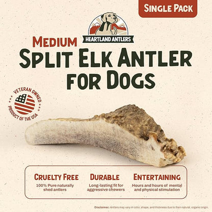 Heartland Elk Antlers for Dogs - Daily Dental Chews for Medium Aggressive Chewers to Promote Healthy Teeth & Prevent Destructive Behavior (Split Elk, 5-6", 1-Pack, Grade A, Odor-Free, USA Made)