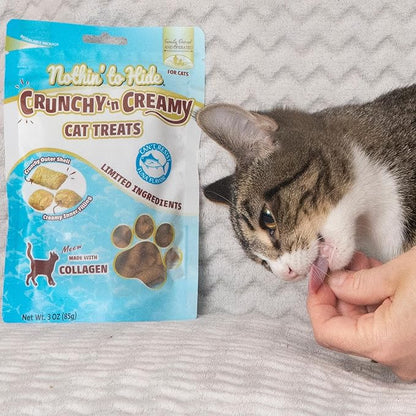 Fieldcrest Farms Nothin’ to Hide Collagen Cat Treats – Crunchy & Creamy Cat Snacks, High-Protein Healthy Treats for Skin, Coat & Joint Support, Tuna Flavor, 3 oz. Bag
