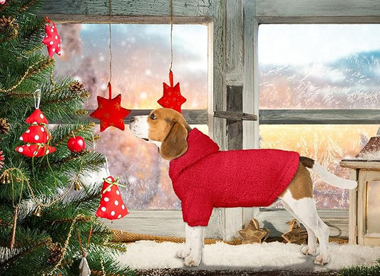 Fuzzy Dog Sweaters for Large Dogs Pet Hoodie Clothes Warm Soft Pet Coats Hooded Sweatshirt Dog Hoodie for Large Dogs(Red-L)