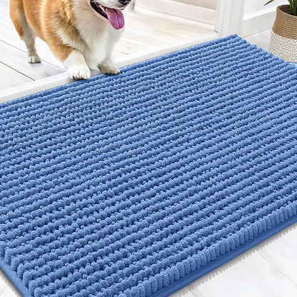 OLANLY Dog Door Mat for Muddy Paws 30x20, Ultra Absorbent Chenille Mud Doormat, Non-Slip Washable and Dirt Trapping Doormat for Indoor Entryway, Quick-Dry Indoor Pet Bed Mats for Dogs, Cornflower Blue