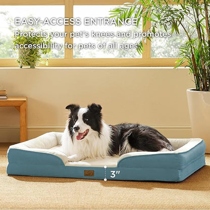 Bedsure L Plus Orthopedic Dog Bed for Large Dogs - Washable Dog Cat Bed Waterproof, L Plus Big Comfort Dogs Couch Sofa with Washable Removable Cover, Pet Bed with Nonskid Bottom, Dune Haze Blue, 38"