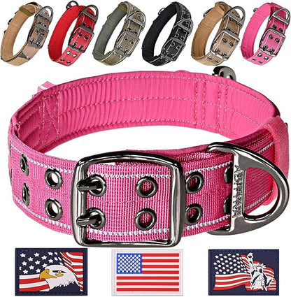 ADITYNA Heavy Duty Dog Collar for Medium Dogs - Reflective Pink Girl Collar with Handle for Training, and Walking - Wide, Thick, Tactical, Soft Neoprene Padded