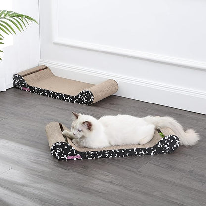 The LICKER Store CSR1003B-SET2 Rini 23.75" Modern Cardboard Lounge Bed Cat Scratcher with Built-in Bell Toys and Catnip, Black/White (Set of 2)
