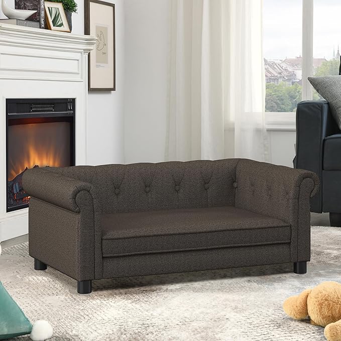 KEIKI Dog Bed for Medium and Large Dogs, Elevated Pet Sofa Bed, Durable Elevated Dog Couch with Legs, 39" Pet Bed for Dogs, Dark Brown