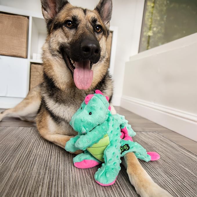 goDog Dragons Squeaky Plush Dog Toy with Chew Guard Technology, Durable Fabric & Squeaker for Active Play, Seafoam, Large