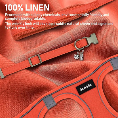 GAMUDA Small Pet Harness Collar and Leash Set, Step in No Chock No Pull Linen Fabric Soft Mesh Dog Vest Harnesses Reflective for Dogs Puppy Cats Kitten Rabbit (Orange, M)